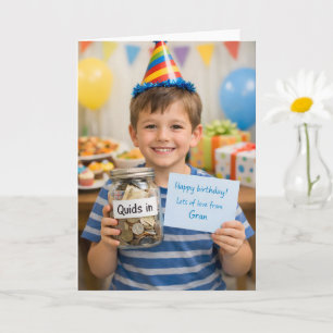 Cartão de aniversário com quid e pote de dinheiro 