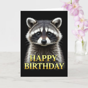 CARTÃO DE ANIVERSÁRIO COM RACCOON EM CLOSEUP NÍTID