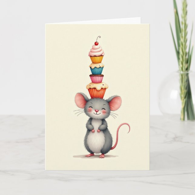 Cartão de Aniversário com Ratos Doces (Frente)