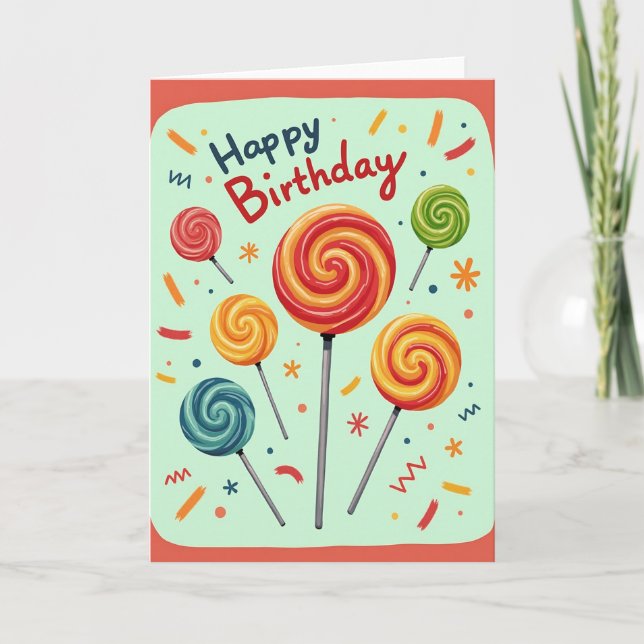 Cartão de Aniversário com Redemoinho de Doces (Frente)