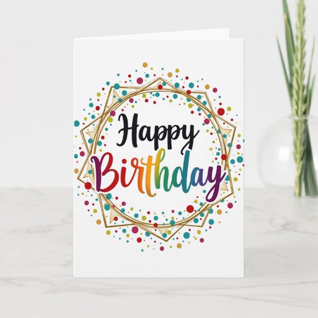 Cartão de Aniversário com Script Arco-íris (Frente)