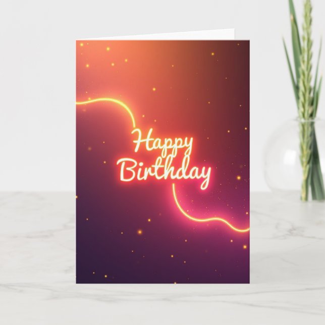 Cartão de Aniversário com Script Radiante (Frente)