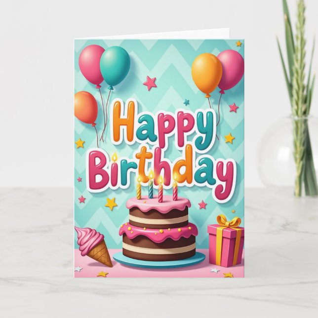Cartão de Aniversário com Tema de Doces (Frente)