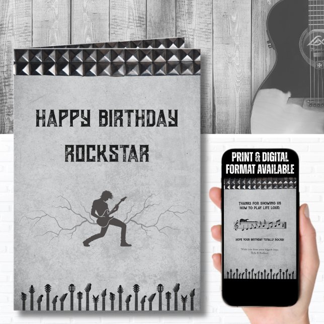 Cartão de Aniversário com Tema de Guitarra Cheia d (The ultimate musician birthday card for a guitarist, band member, or anyone who lives life loud)
