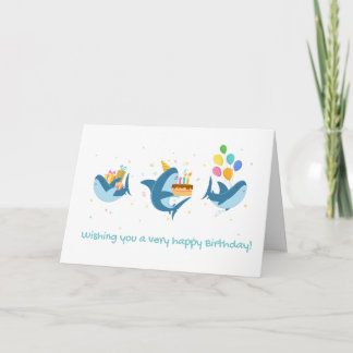 Cartão de aniversário com tema de tubarão Fin-Tást