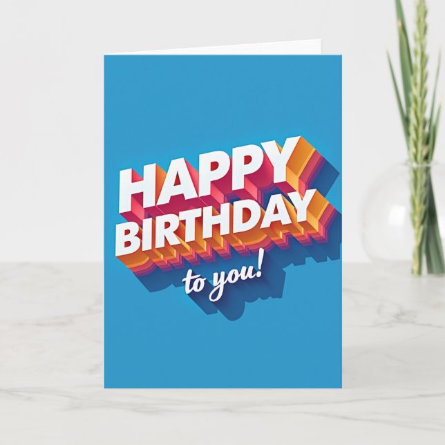 Cartão de Aniversário com Texto 3D Alegre (Frente)
