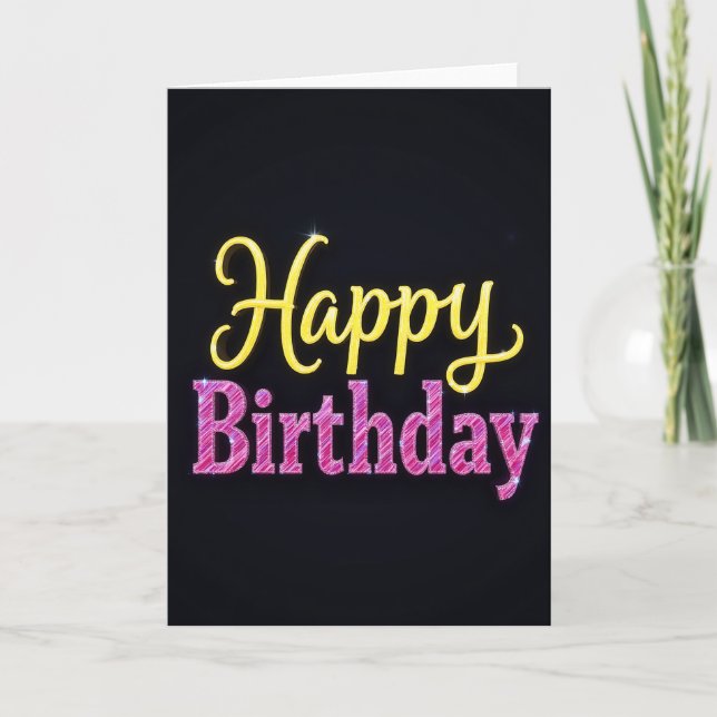 Cartão de Aniversário com Texto Brilhante (Frente)