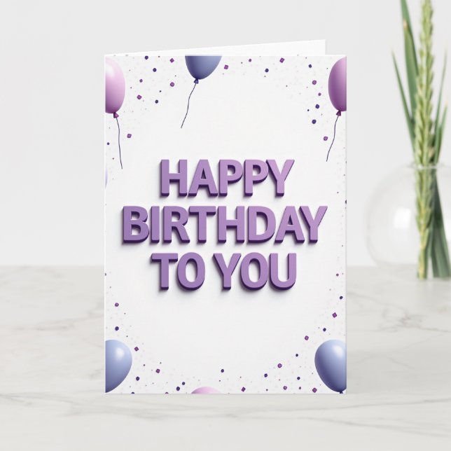Cartão de Aniversário com Texto Lilás (Frente)