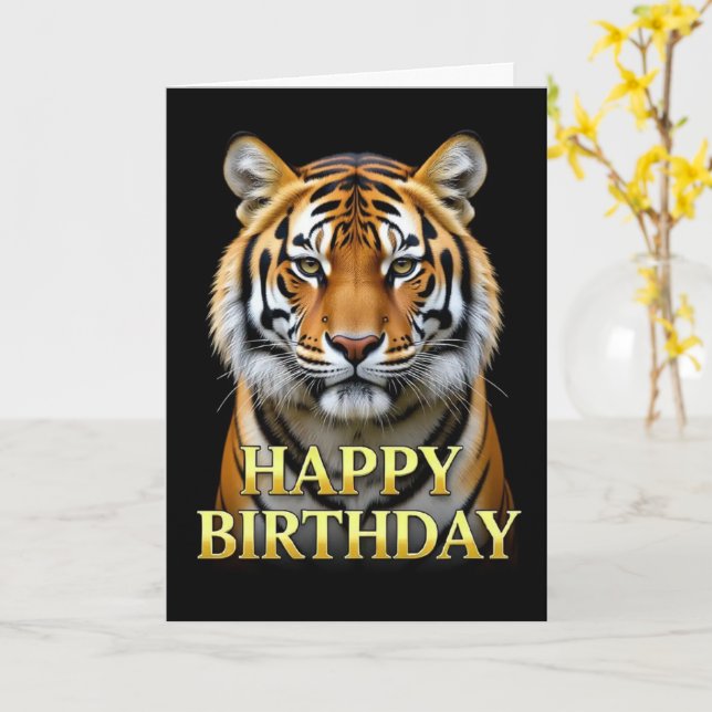 CARTÃO DE ANIVERSÁRIO COM TIGRE EM CLOSEUP NÍTIDO (Flor Amarela)