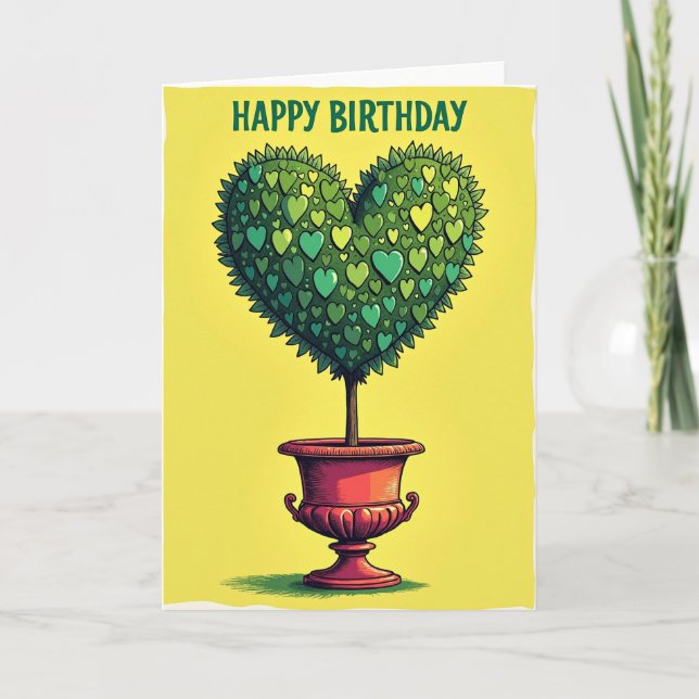 Cartão de Aniversário com Topiaria Verde (Frente)