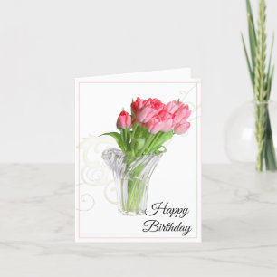 Cartão de Aniversário com Tulipas Rosa-Rosa