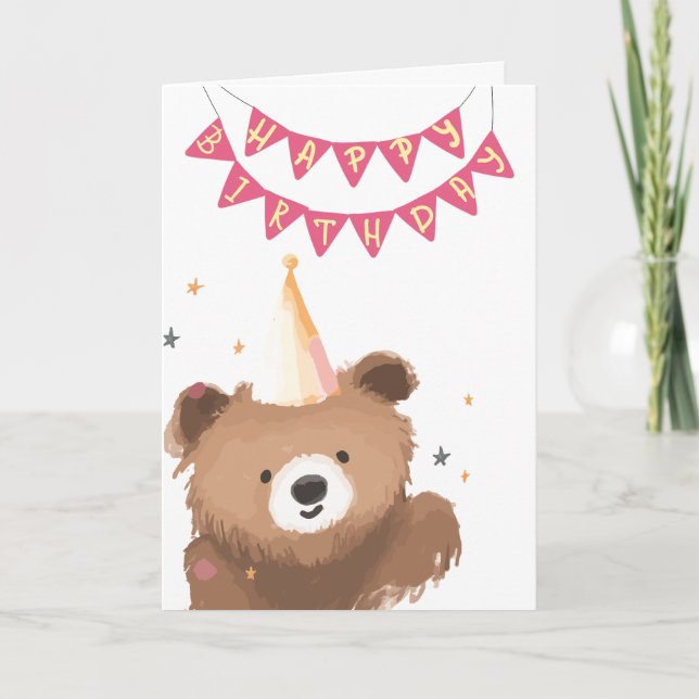 Cartão de aniversário com ursinhos aquarela (Frente)