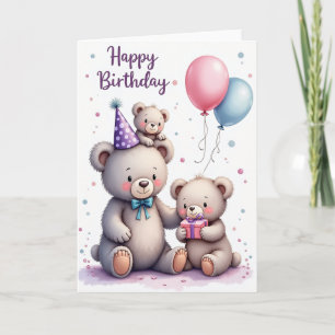 Cartão de Aniversário com Urso de Pelúcia