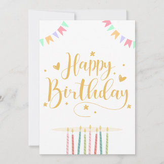 Cartão de Aniversário com Velas Pastel e Bandeirol