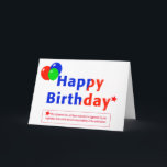 Cartão de aniversário cómico do big brother<br><div class="desc">O cartão cómico do big brother feito para assemelhar-se a todas as etiquetas de advertência que as burocracias grandes colocam em toda parte "protege-nos". Personalize com sua mensagem.</div>