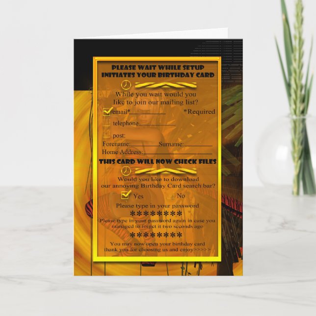 Cartão de aniversário cómico do computador (Frente)