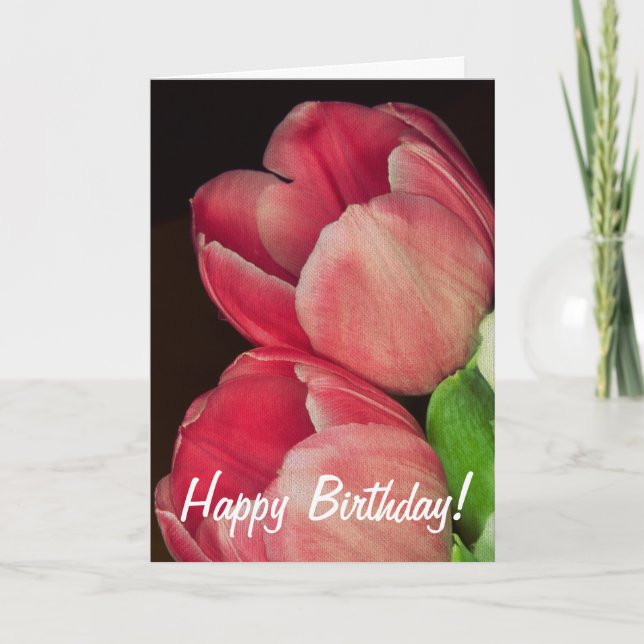 Cartão de aniversário cor-de-rosa da tulipa (Frente)