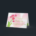 Cartão de aniversário cor-de-rosa da tulipa para a<br><div class="desc">Um cartão de aniversário personalizado com a tulipa cor-de-rosa bonito macia floresce.</div>