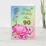 Cartão de aniversário cor-de-rosa elegante do 90<br><div class="desc">Um rosa elegante do rosa em um fundo dourado do trabalho do rolo. Um cartão bonito que seja certo satisfazer sua mãe em seu aniversário do 90.</div>
