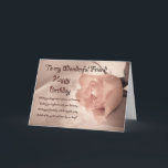 Cartão de aniversário cor-de-rosa elegante para o<br><div class="desc">Um elegante empalidece cor-de-rosa em um fundo do laço. Um cartão bonito que imprima toda a senhora. Com um verso tocante para alcançar seu coração.</div>