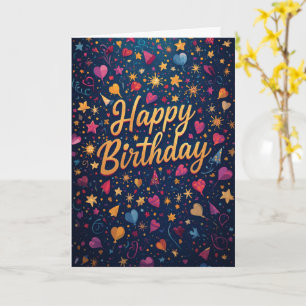 Cartão de Aniversário Corações Estrelas Coloridos