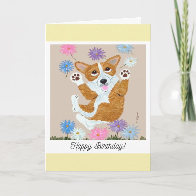 Cartão de Aniversário Corgi Cachorrinho (Frente)