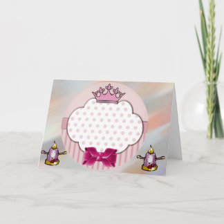 Cartão de Aniversário Coroa e Laço Rosa Elegante