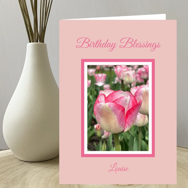 Cartão de Aniversário Cristão com Tulipas Rosa (Criador carregado)