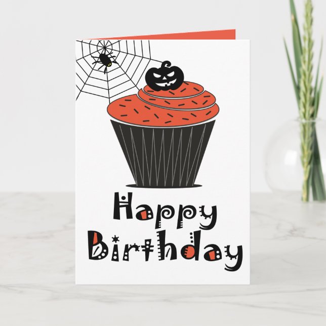 Cartão de Aniversário Cupcake de Abóbora de Hallow (Frente)