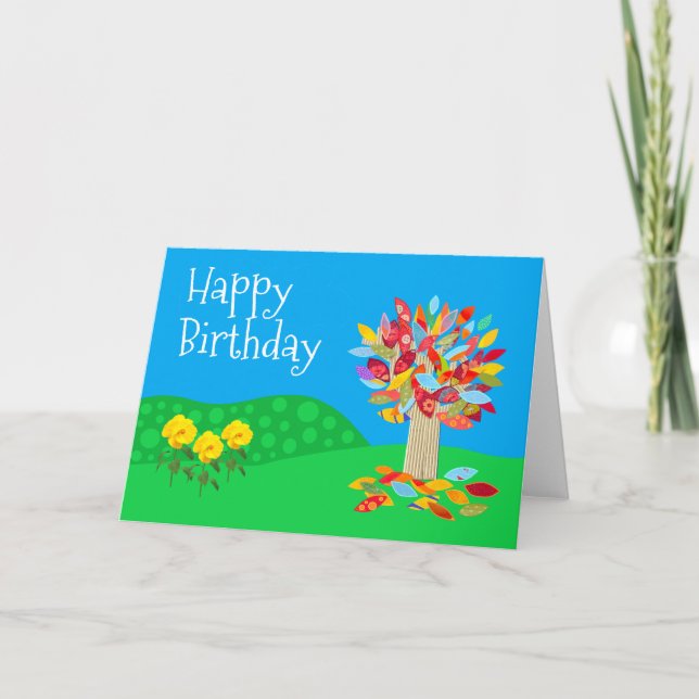 Cartão de aniversário da árvore de outono versão 3 (Frente)