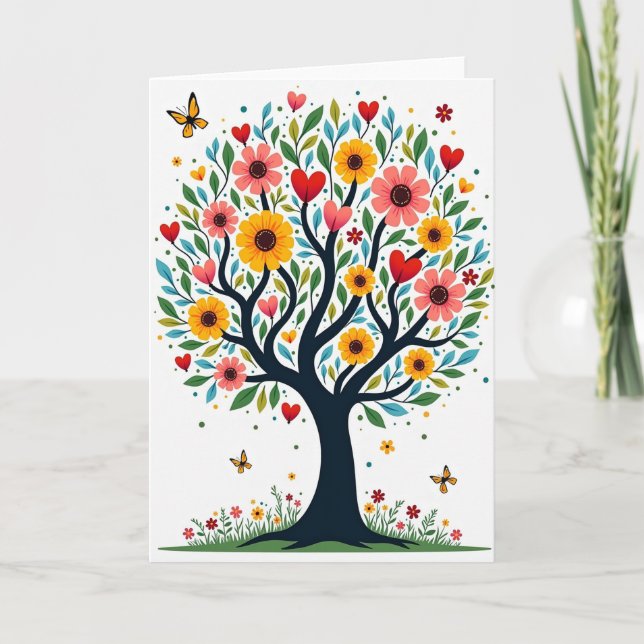 Cartão de Aniversário da Árvore em Flor (Frente)