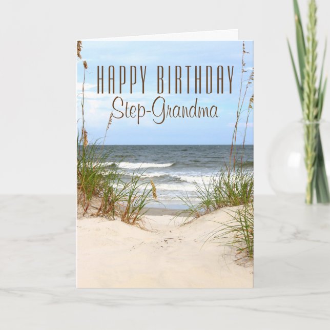 Cartão de Aniversário da Beach Step-Avó (Frente)