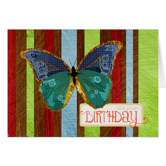 Cartão de aniversário da borboleta de Boho (Frente Horizontal)