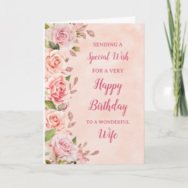 Cartão de Aniversário da Esposa Flores Rosa (Frente)