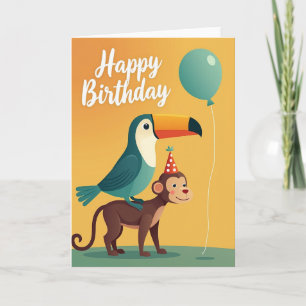 Cartão de Aniversário da Festa da Ave do Macaco