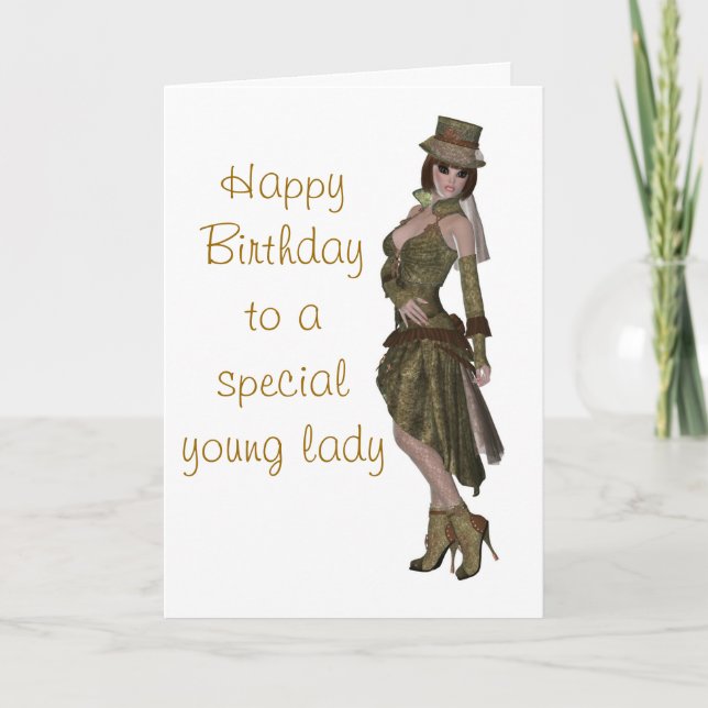 Cartão de aniversário da forma de Steampunk para a (Frente)