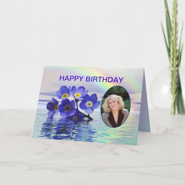 Cartão de aniversário da foto com miosótis (Frente)