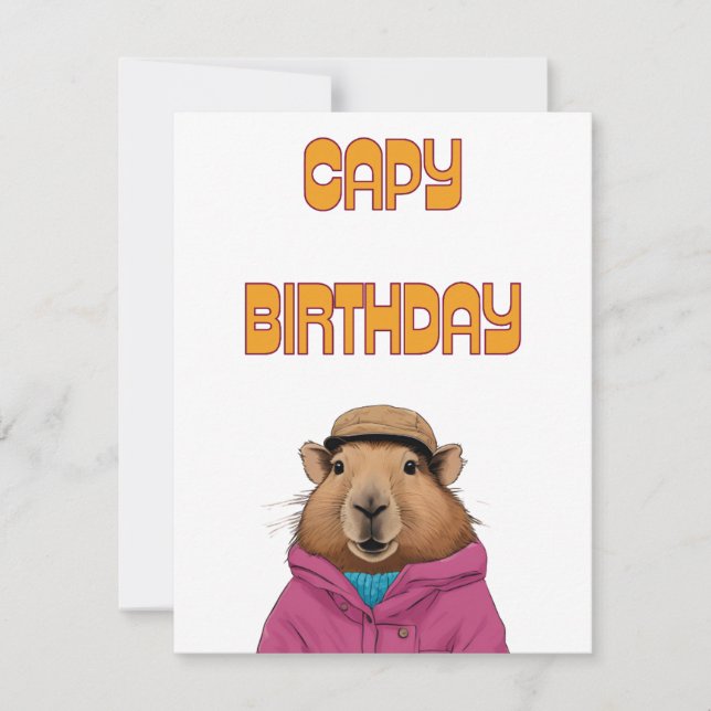 Cartão de Aniversário da Funny Capybara Animal Cap (Frente)