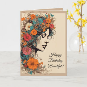 Cartão de Aniversário da Garota Flor Hippie dos An