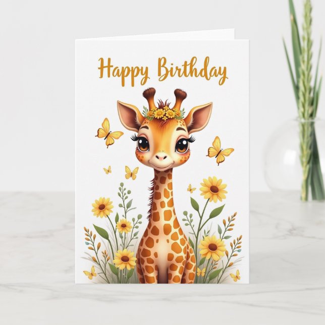 Cartão de Aniversário da Girafa Floral (Frente)