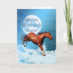 Cartão de aniversário da irmã com cavalo espiri