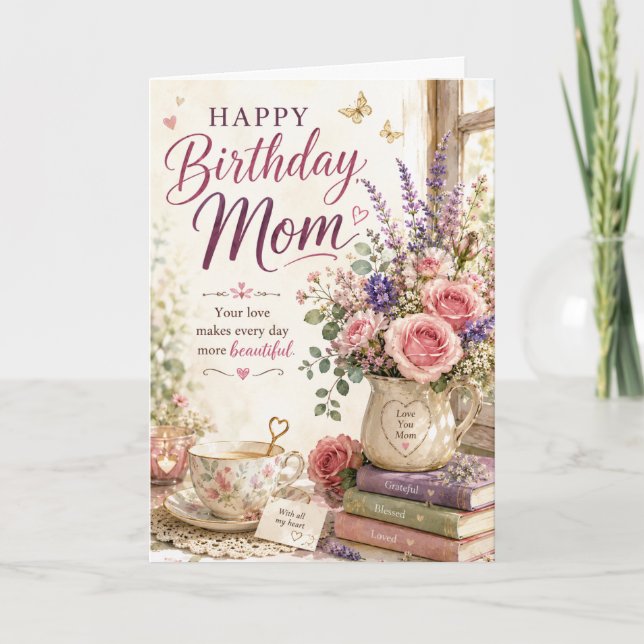 Cartão de Aniversário da Mãe com Campo de Flores S (Frente)