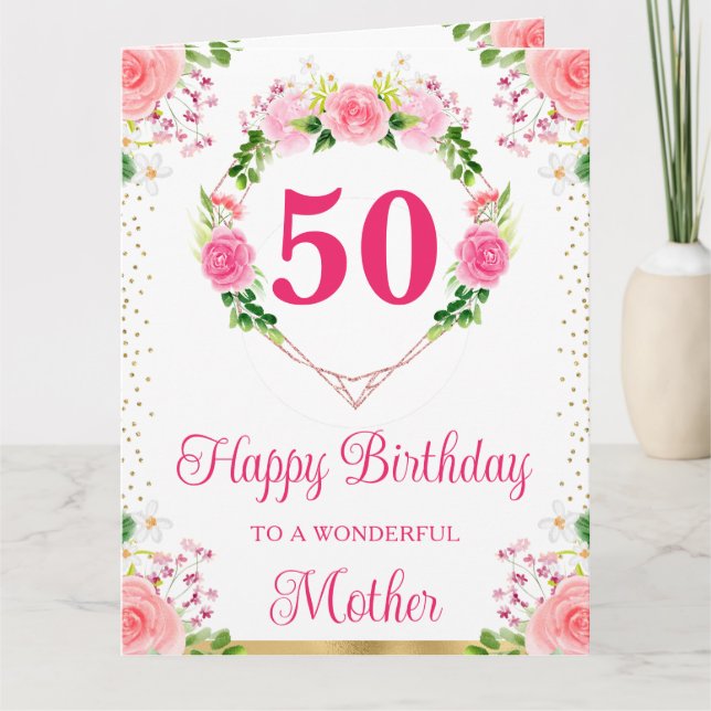 Cartão de Aniversário da Mãe com Rosas Cor-de-Rosa (Frente)