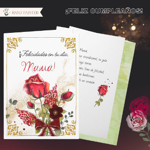 Cartão de Aniversário da Mãe Espanhola Rosa Vermel