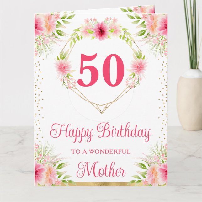 Cartão de Aniversário da Mãe Flores Rosa Boho (Frente)