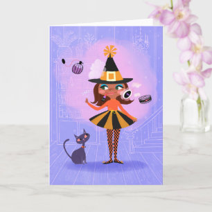 Cartão de Aniversário da Magic Witch Brown Hair