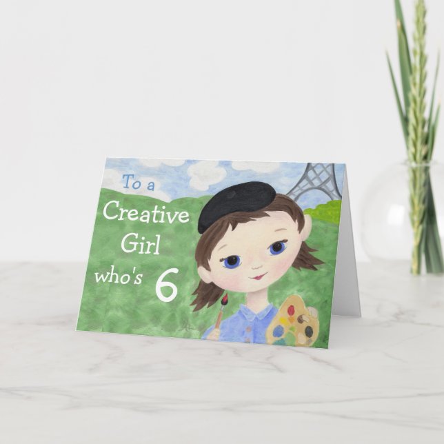Cartão de aniversário da menina do artista 6o (Frente)