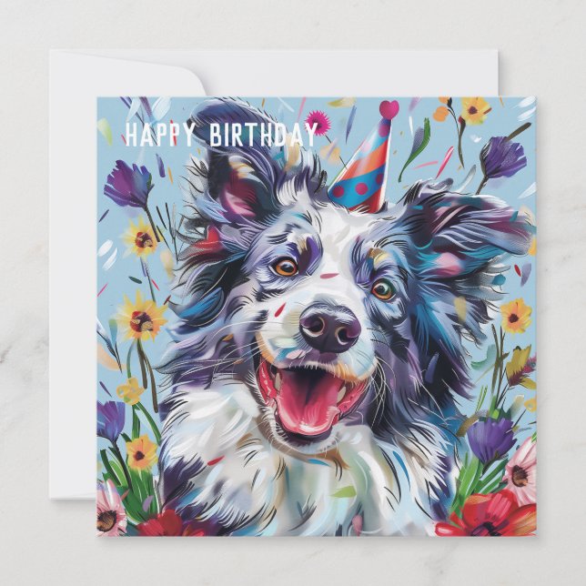 Cartão de aniversário da Merle Border Collie (Frente)