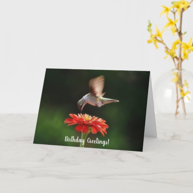Cartão de Aniversário da Natureza com Beija-flor e (Flor Amarela)