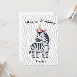 Cartão de aniversário da pequena zebra para crianç